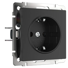 Изображение Розетка с заземлением и шторками (черный матовый) W1171108